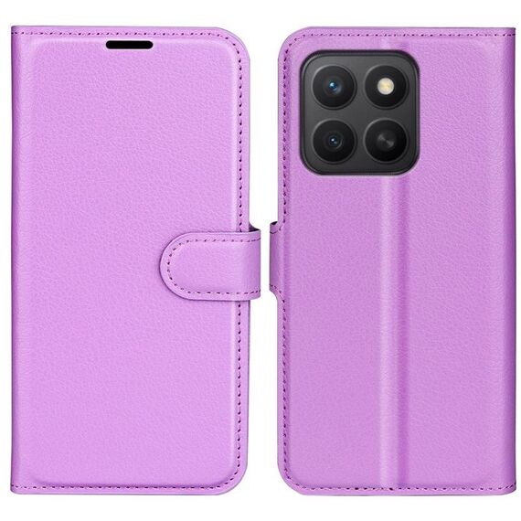 Custodia per telefono in pelle con flip orizzontale e texture Litchi per Honor X8c con supporto (viola)
