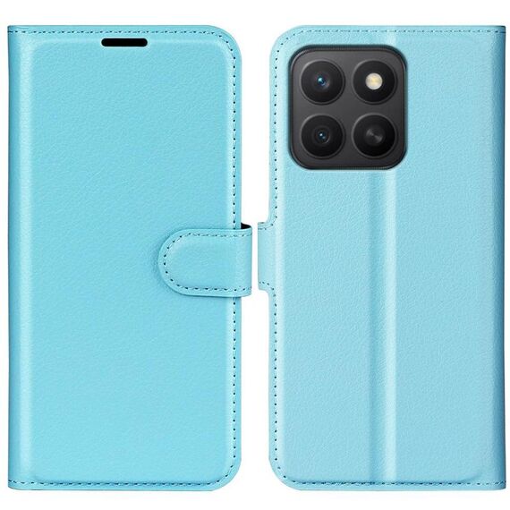 Custodia per telefono in pelle con supporto e flip orizzontale Litchi Texture per Honor X8c (blu)
