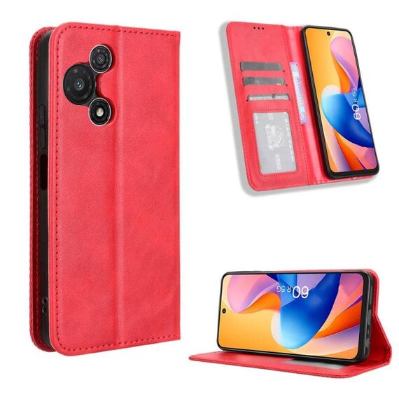 Custodia in pelle con texture retrò e fibbia magnetica per TCL 60R 5G (rossa)