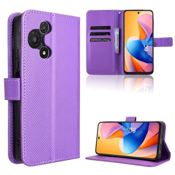Custodia in pelle con texture a diamante per TCL 60R 5G (viola)