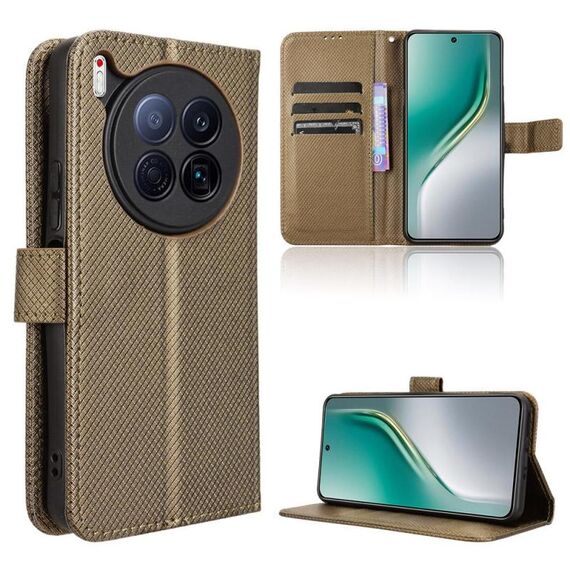 Custodia in pelle con texture a diamante per Tecno Camon 40 Premier 5G (marrone)