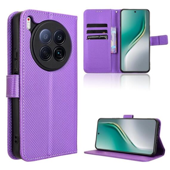 Custodia in pelle con texture a diamante per Tecno Camon 40 Premier 5G (viola)