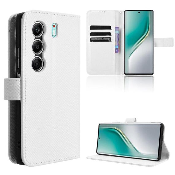 Custodia in pelle con texture a diamante per Tecno Camon 40 Pro 4G / 5G (bianca)
