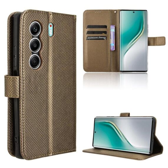 Custodia in pelle con texture a diamante per Tecno Camon 40 Pro 4G / 5G (marrone)