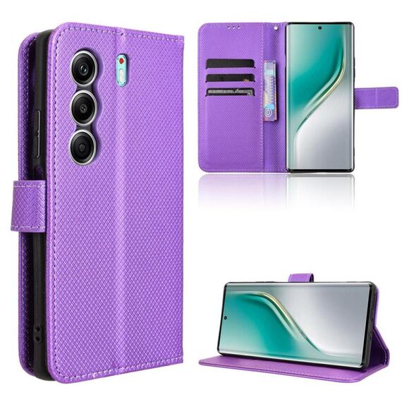 Custodia in pelle con texture a diamante per Tecno Camon 40 Pro 4G / 5G (viola)