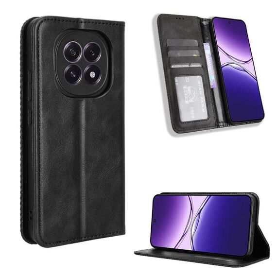 Custodia in pelle con texture retrò e fibbia magnetica globale per OPPO F29 5G (nera)