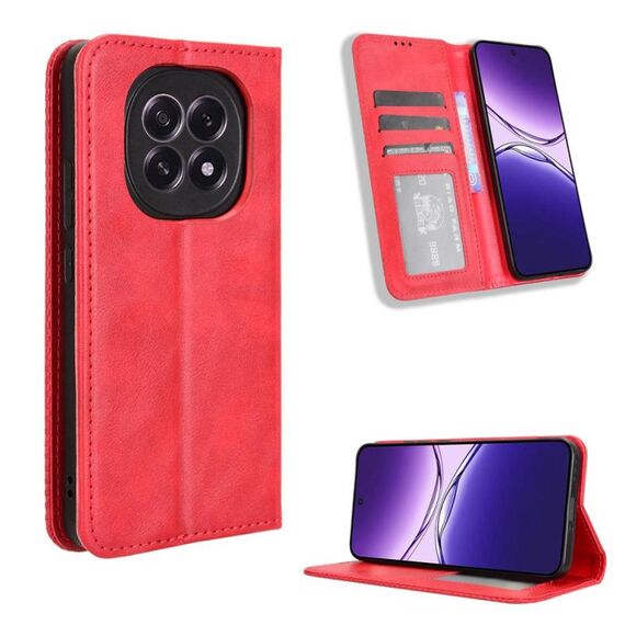 Custodia in pelle con texture retrò e fibbia magnetica globale per OPPO F29 5G (rossa)