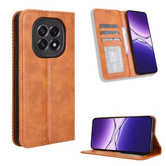 Custodia in pelle con texture retrò e fibbia magnetica globale per OPPO F29 5G (marrone)