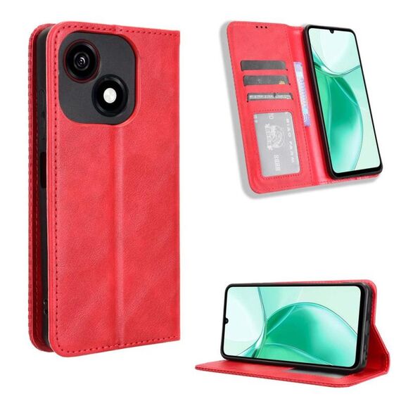 Custodia in pelle con texture retrò e fibbia magnetica per ZTE Blade A35e Z2466 (rossa)
