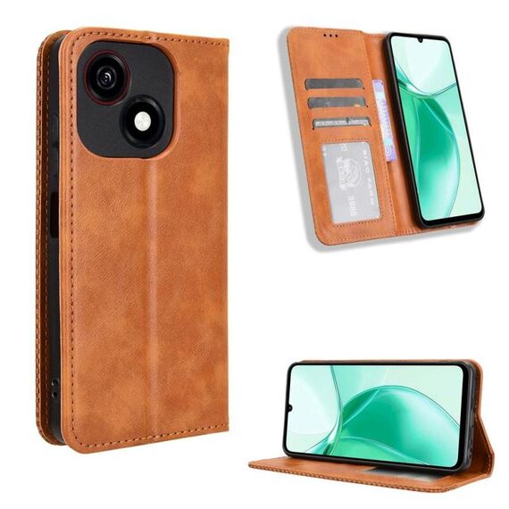 Custodia in pelle con fibbia magnetica e texture retrò per ZTE Blade A35e Z2466 (marrone)