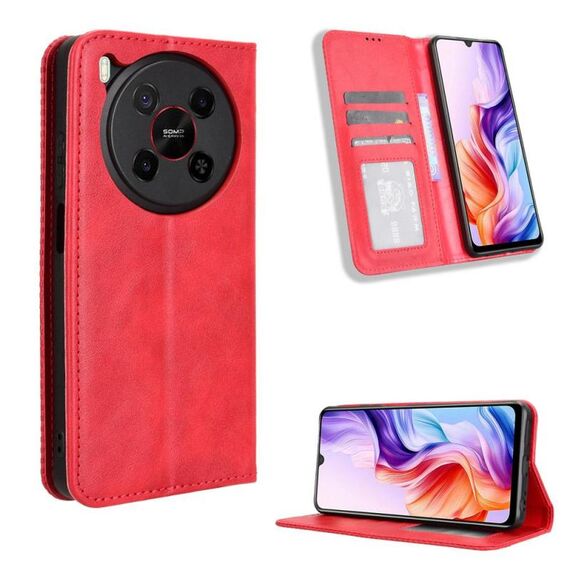 Custodia in pelle con texture retrò e fibbia magnetica per ZTE Blade V70 Max (rossa)
