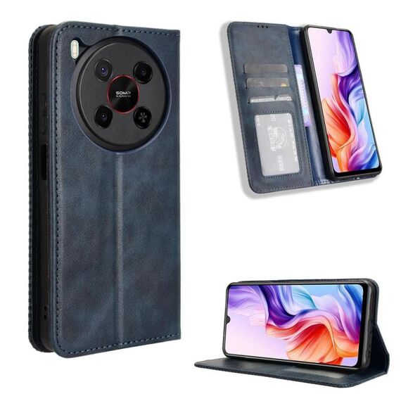 Custodia in pelle con texture retrò e fibbia magnetica per ZTE Blade V70 Max (blu)