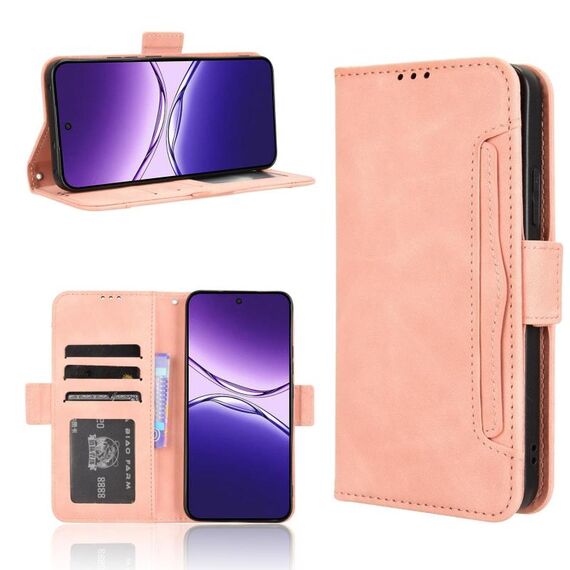 Custodia in pelle con slot per carte di credito per OPPO F29 5G, effetto pelle di vitello (rosa)