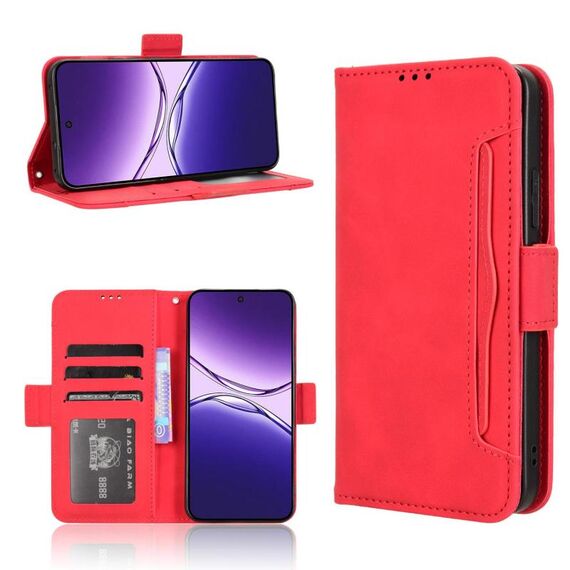 Custodia in pelle per OPPO F29 5G con texture in vitello e slot per schede (rossa)