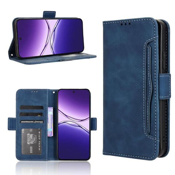 Custodia in pelle per OPPO F29 5G con texture in vitello e slot per carte (blu)