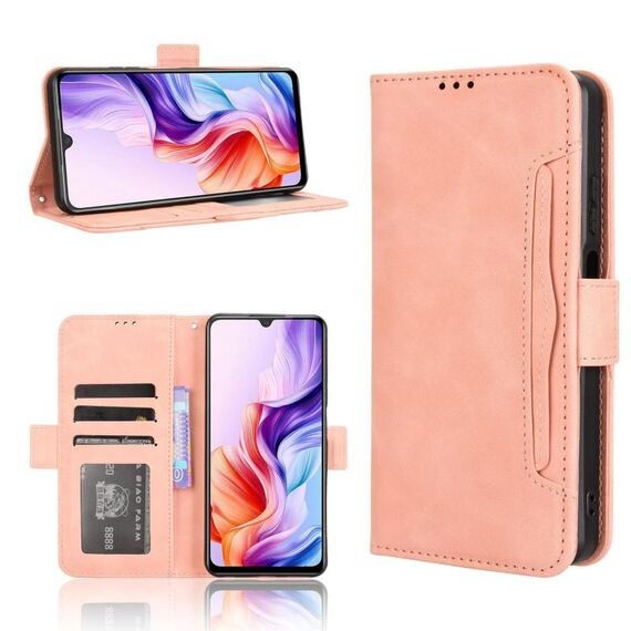 Custodia in pelle con slot per schede per ZTE Blade V70 Max, effetto pelle di vitello (rosa)