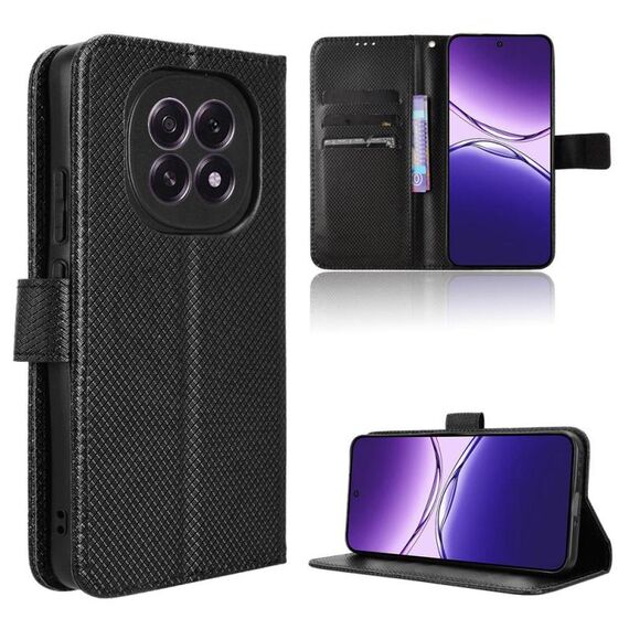 Custodia in pelle con texture a diamante per OPPO F29 5G (nero)
