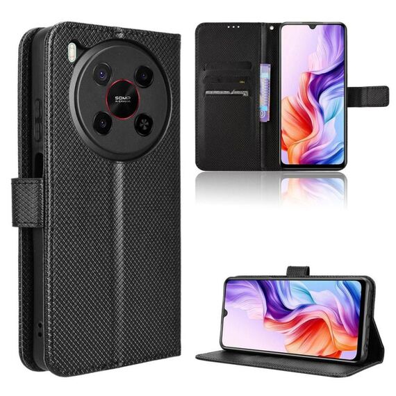 Custodia in pelle con texture a diamante per ZTE Blade V70 Max (nera)