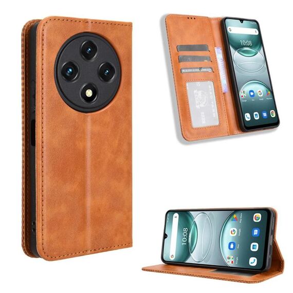Custodia in pelle con fibbia magnetica e texture retrò per Umidigi G100 / G100A (marrone)