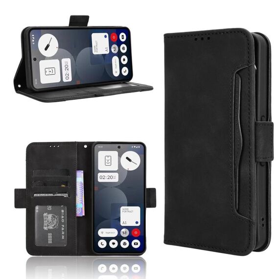 Custodia per telefono For Nothing Phone 3a Pro in pelle con texture di vitello e slot per carte (nera)