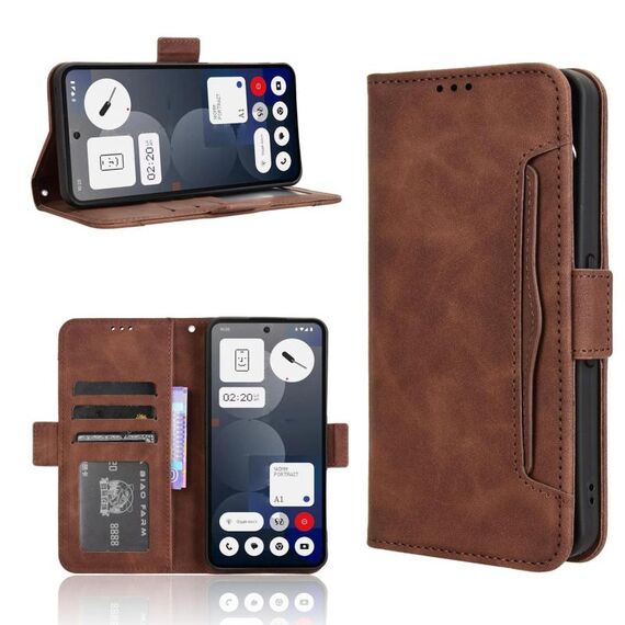 Custodia per telefono For Nothing Phone 3a Pro in pelle con texture di vitello e scomparti per carte (marrone)