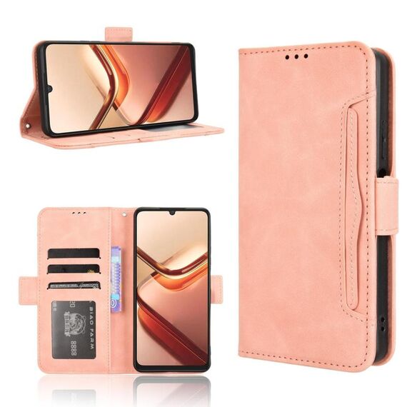 Custodia in pelle con texture in vitello per Doogee Note 58 / Note 58 Pro, con slot per carte di credito (rosa)