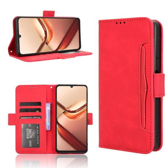 Custodia in pelle con texture di vitello per Doogee Note 58 / Note 58 Pro con slot per carte (rossa)