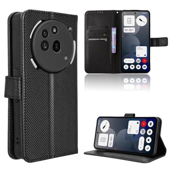 Custodia per telefono For Nothing Phone 3a Pro in pelle con texture a diamante (nera)