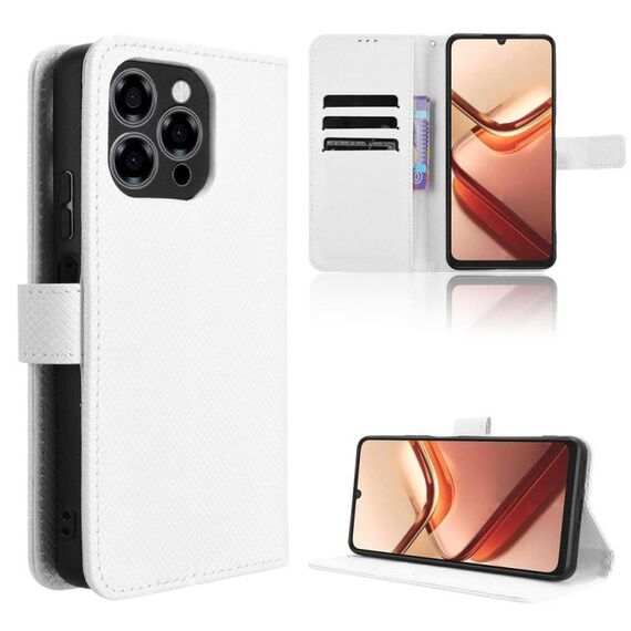 Custodia in pelle con texture a diamante per Doogee Note 58 / Note 58 Pro (bianca)