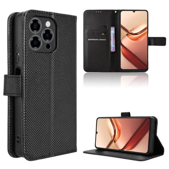 Custodia in pelle con texture a diamante per Doogee Note 58 / Note 58 Pro (nera)