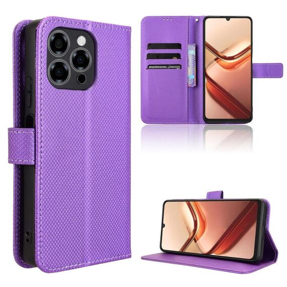 Custodia in pelle con texture a diamante per Doogee Note 58 / Note 58 Pro (viola)