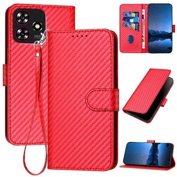 Custodia in pelle con fibbia in fibra di carbonio e cordino per ZTE Blade A73 4G / Blade V50 Design 4G YX0070 (rosso)