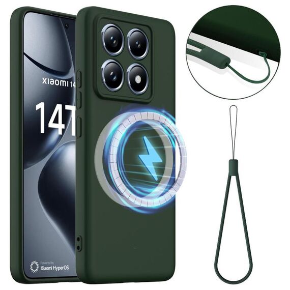 Custodia antiurto in silicone Magsafe per Xiaomi 14T Pro (verde scuro)