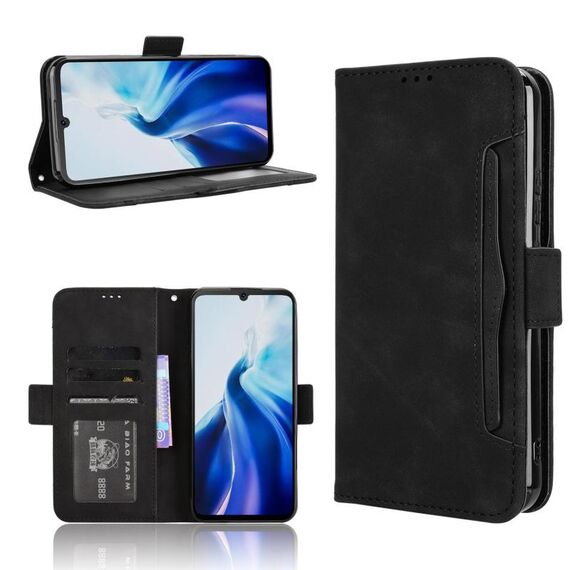 Custodia in pelle con slot per carte di credito e texture in vitello per Cubot A30 (nera)
