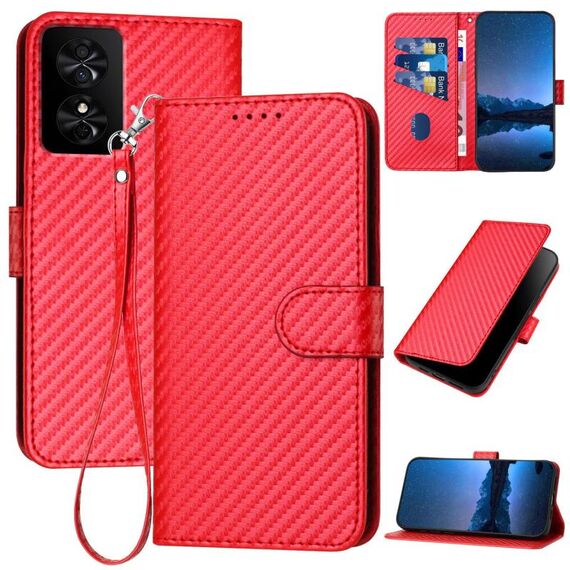 Custodia in pelle con fibbia in fibra di carbonio e cordino per TCL 50 SE / 40 NxtPaper 4G YX0070 (rosso)