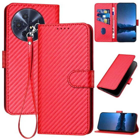 Custodia per telefono in pelle con fibbia in fibra di carbonio NxtPaper YX0070 per TCL 50 XL 5G / 50 XL con cordino (rosso)