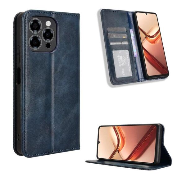 Custodia in pelle con texture retrò e fibbia magnetica per Doogee Note 58 / Note 58 Pro (blu)