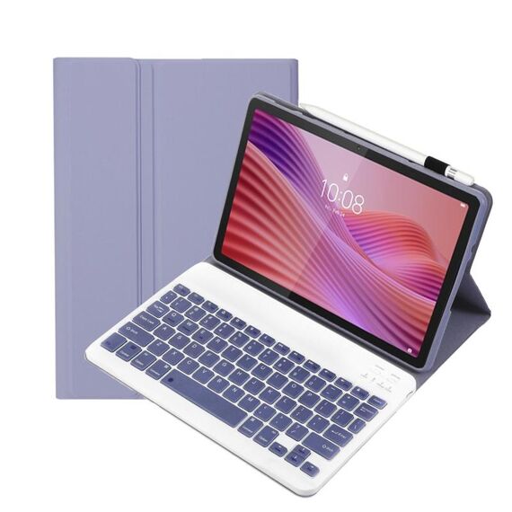 Custodia in pelle per tablet con tastiera Bluetooth staccabile ultrasottile per Lenovo Tab 10.1 / ZhaoYang K10C 10.1 AM29 (bianco lavanda)