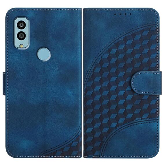 Custodia in pelle con stampa testa di elefante e cordino per telefono Kyocera Android One S10 / S9 YX0060 (blu reale)