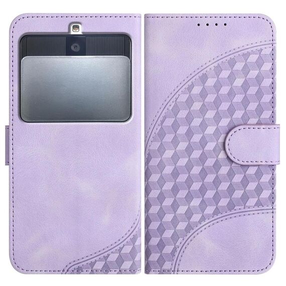 Custodia in pelle con cordino per telefono Kyocera Basio 3 YX0060 con stampa a testa di elefante (viola chiaro)