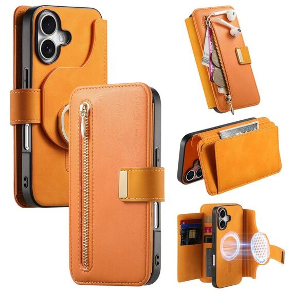 Custodia in pelle con blocco RFID e MagSafe per iPhone 16 Plus (arancione)