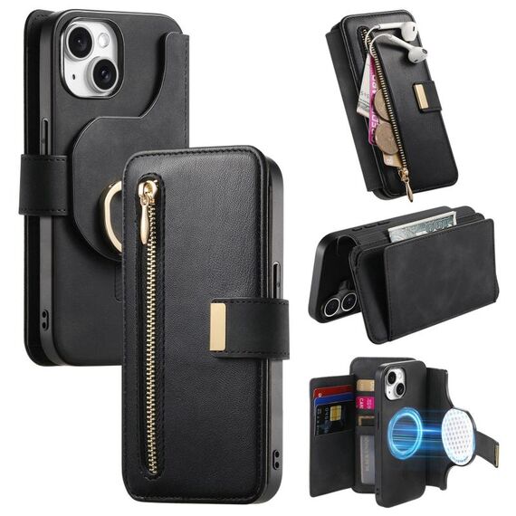 Custodia in pelle con protezione RFID e MagSafe per iPhone 14 Plus (nero)