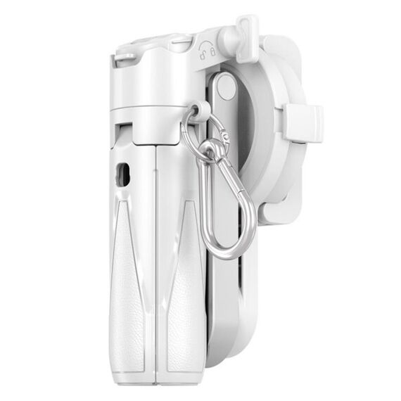 P15-C 2 in 1 Supporto per telefono con treppiede magnetico portatile, bastone per selfie telescopico con portachiavi (bianco)