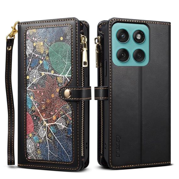 Custodia in pelle con cerniera e cordino RFID per Motorola Edge 60 Fusion ESEBLE Star Series (nero)