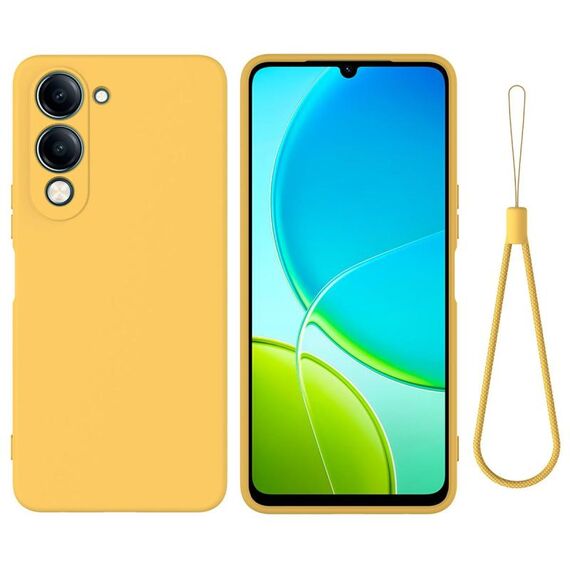 Custodia per telefono a copertura totale antiurto in silicone liquido tinta unita per vivo Y04 4G / Y29s 5G / Y19e India (giallo)