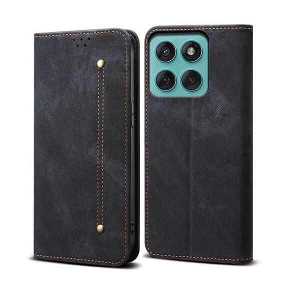 Custodia a libro in pelle con texture denim per Motorola Edge 60 Fusion (nera)