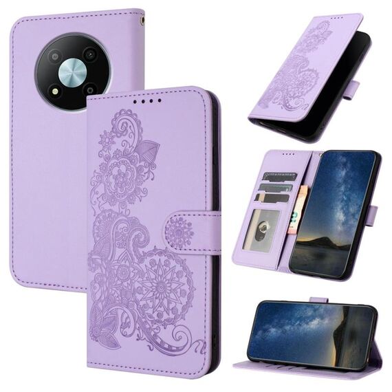 Custodia a libro in pelle con motivo a fiori di Datura per ZTE Voyage 41 5G (viola)