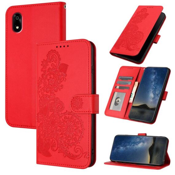 Custodia a libro in pelle con motivo a fiori di datura per ZTE Kantan Sumaho 4 A402ZT (rossa)