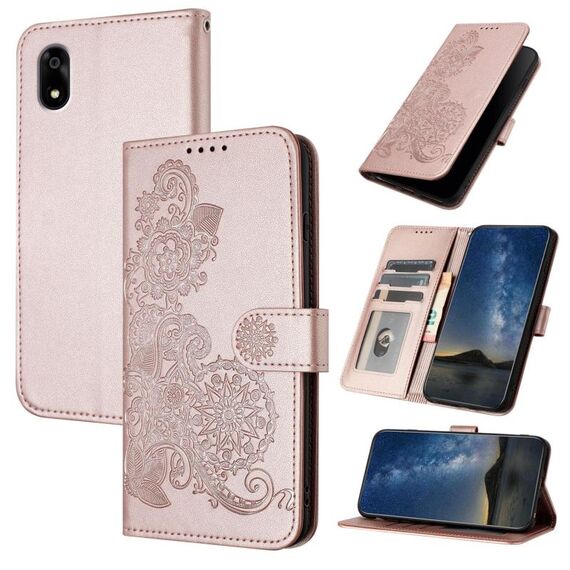 Custodia a libro in pelle con motivo a fiori di datura per ZTE Kantan Sumaho 4 A402ZT (oro rosa)