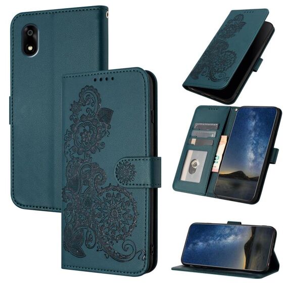 Custodia a libro in pelle con motivo a fiori di datura per ZTE Kantan Sumaho 4 A402ZT (verde scuro)